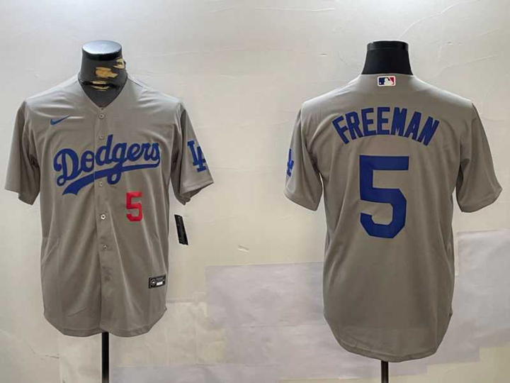 Men%27s Los Angeles Dodgers #5 Freddie Freeman Number Grey Cool Base Jersey->los angeles dodgers->MLB Jersey